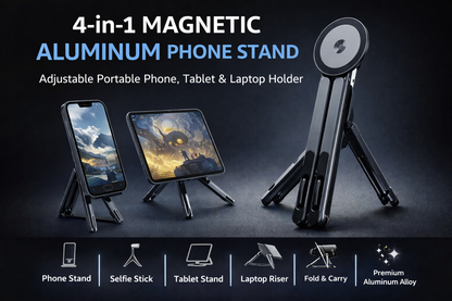 4-in-1 Magnetic 8-Level Adjustable Stand for iPhone, iPad, Tablet & Laptop
